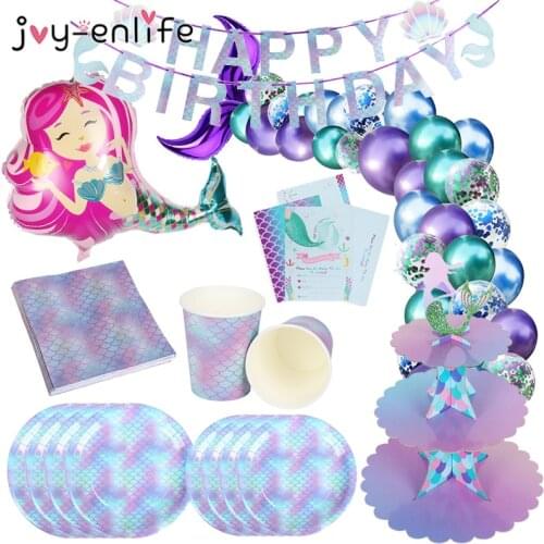 Mermaid Birthday Party Decorations Party Balloons Disposable Tableware Sets Kids Birthday Parties Favors Decorations Supplies