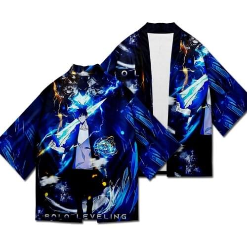 Solo Leveling Jin-Woo Sung Yukata Japanese Cosplay Traditional Kimono Cardigan Harajuku Summer Haori Short Sleeve Plus Size
