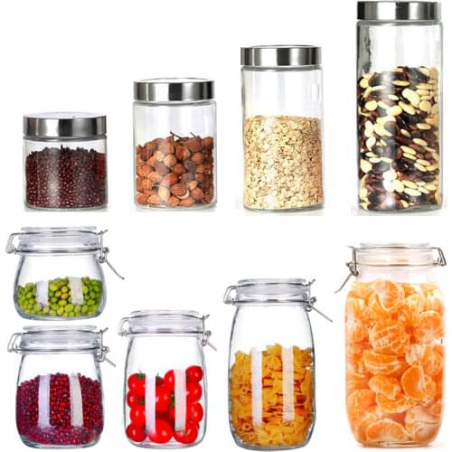 Glass storage bottles jars with lid large capacity honey candy jar kitchen container sealed with cover glass jars secret stash
