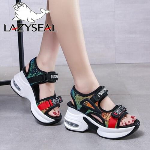LazySeal Stretch Fabric Platform Sandals Women Bottom 2020 Height Increasing Chunky Super High Heel Students Summer Beach Shoes