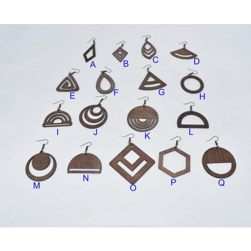 Cheapest Lascer cut wooden hollow teardrop shape earrings different design round moon crescent wood earring for women