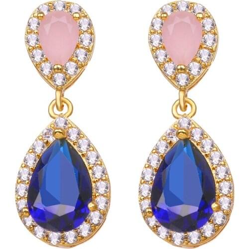 Bettyue Fashion Drop Shape Design Pink and Blue Cubic Zircon Stud Earring for Women New Lady Stud Earrings Party Wedding