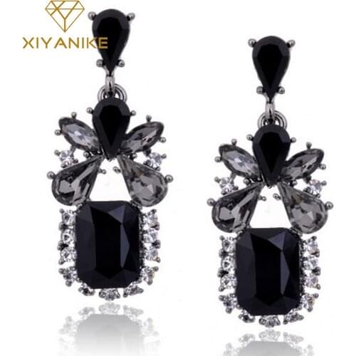 New ZA Big Brand Fashion Women Hotsale Gem Crystal High Quality Black Earring For Women Girls pendientes mujer moda XY-E635