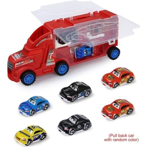 1 Big Storage Container Truck with 6pcs Inertial Pull Back Car Model Toys Vehicle for Boys Kids Educational Toys Gift