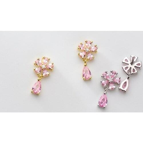 1pair Real. 925 Sterling Silver jewelry Pink Crystal zirconia Flower dangle Earrings GTLE2797