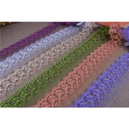 14yards 7cm wide 13colors polyester mesh embroidery lace trim wedding sewing craft