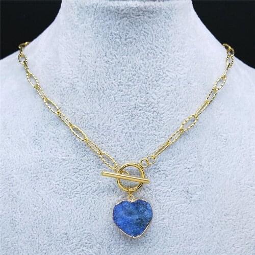 2021 Stainless Steel Blue Natural Stone Necklace Pendant for Women/Men Gold Color Necklaces Jewelry collier initiale ND58S04