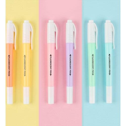 6/set Double Head Fluorescent Highlighter Pen Markers Pastel Drawing Pen for Student School Office Supplies Cute Stationery