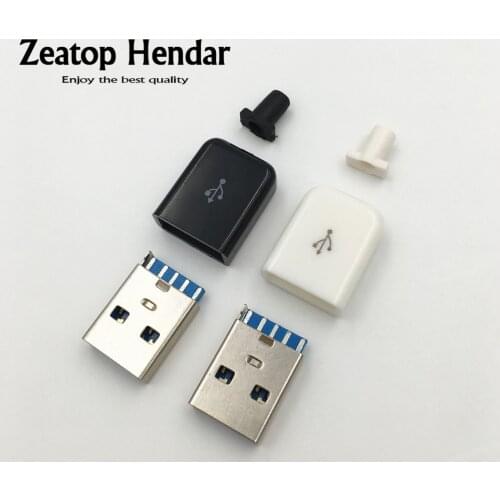 2Set DIY USB 3.0 A Male 4Pin Plug Welding Type Socket 3 in 1 Connector Soldering Adaptor White Black