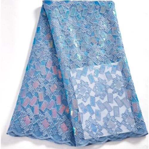 African Lace Fabric 2021 New Design High Quality Dress French Mesh Tulle With Sequins Laces 5 Yards For Party Dress Sewing A2585