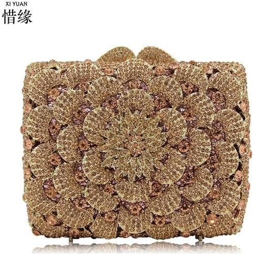 XIYUAN BRAND Gold Silver Evening Bag Flower Holiday Party Clutch Purse Crystal Bag Stylish Day Clutches Prom Ladies Handbag