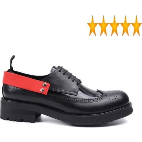 Vintage Carved Brogue British Mens Genuine Leather Dress Fashion Patchwork Thick Bottom Formal Cowhide Derby Shoes