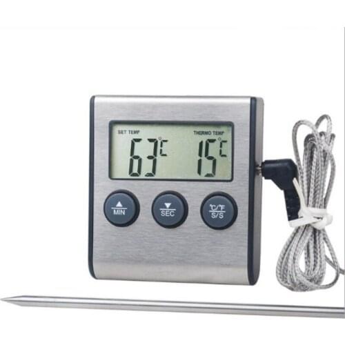 Digital BBQ Meat Thermometer Grill Oven Thermomet Probe Cooking Kitchen Thermometer With Timer Stainless Steel