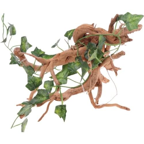 Wood Tree Trunk Aquarium Tank Reptile Terrarium Ornament Plant Leaves Decor