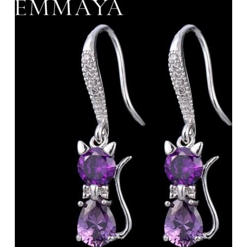 EMMAYA Cute Cat CZ Small Loop Huggies U Shape Earrings For Kids Baby Girls Children Crystal Jewelry