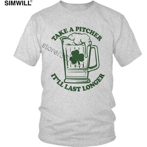 Take A Pitcher It will Last Longer T-Shirt Fashion Summer Pure Cotton Tshirt for Men Short Sleeve O-neck Beer Drink Tee Shirt