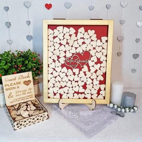 Personalize glitter heart Rustic wedding engraved Alternative Wooden guestbooks memory Drop box top signature guest books