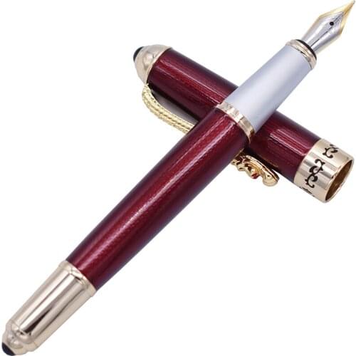 Jinhao Luxurious Fountain Pen Classic Style Dragon Clip, Medium Nib Red Writing Signature Pen Business Office Supplies