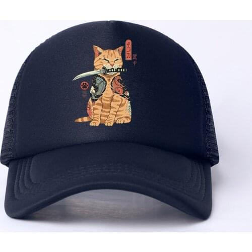 Japanese Anime Cat Casual Plain Mesh Baseball Cap Adjustable Snapback Hats for Women Men Hip Hop Trucker Cap