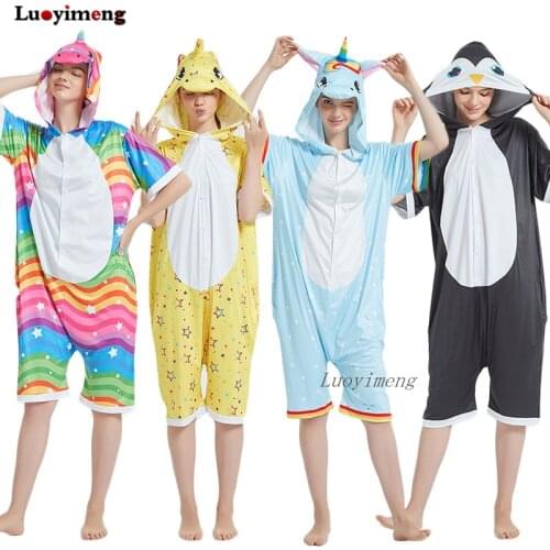 New Unisex Kigurumi Summer Onesie Animal Panda Pijamas Anime Sleepwear Unicorn Jumpsuit Pajamas for Adults Pyjamas Party Outfits