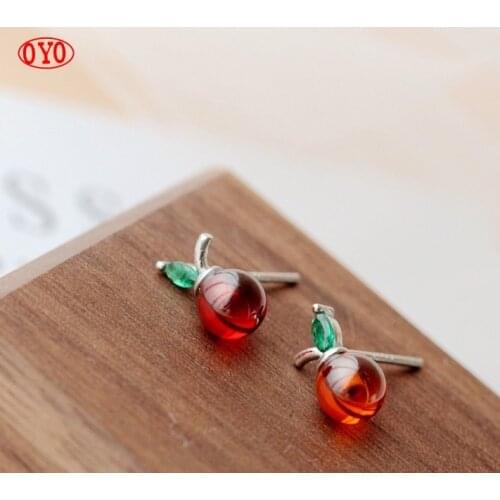 New 925 sterling silver inlaid pomegranate earrings