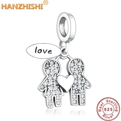 Wholesale Price 100% 925 Sterling Silver Boy Love Girl Hear Bead Pendant Fit Charm Bracelet Jewelry Making Colgante De Plata