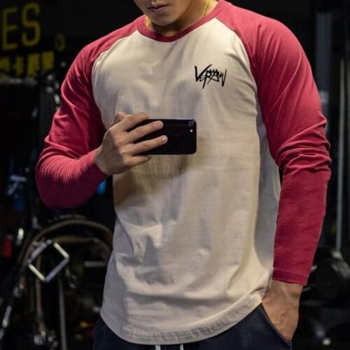 Autumn Men Fitness TShirt O-Neck Long Sleeve Stitching T-Shirt Male Cotton T-Shirts Bodybuilding New Clothing Brand Tees Top