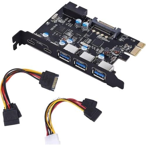PCI-E to USB 3.0 C + a 5-Port PCI Express Card and 15-Pin Power Connector, Expand Another Two USB 3.0 Ports