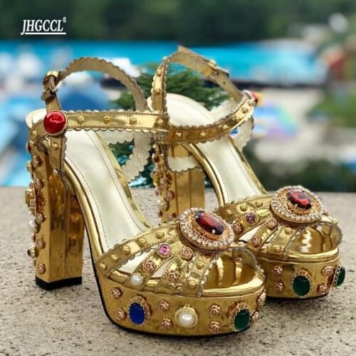 Romanesque womens shoes ornate gemstone diamond princess wedding shoes waterproof platform womens shoes best woman T1