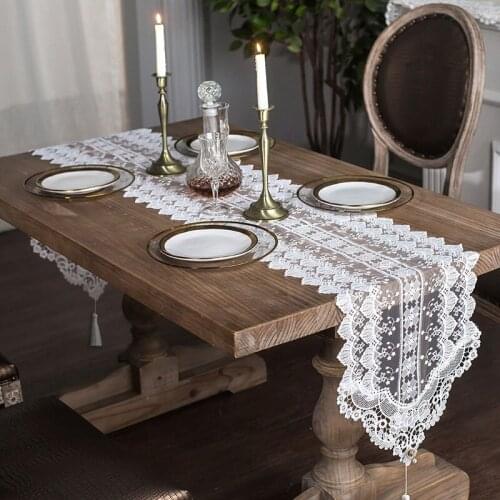 Luxury white lace table flag European TV cabinet cover cloth table flag strip tablecloth decorative towel coffee table flag