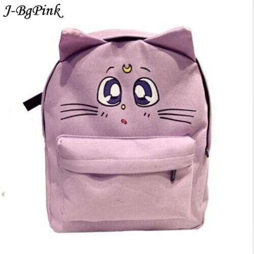 Casual Women Backpack Cat Ear Canvas Printing Backpacks for Teenage Girls Female Cute korean backpack harajuku bag anime bag