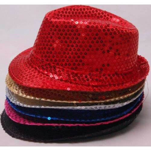 Women Men Kids Boy Sequins Jazz Hat Trilby Dance Hats Cap 9 colors available