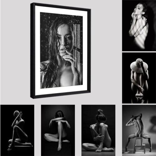 Modern Body Art Canvas Paintings Custom Black and White Nude Woman Lady Wall Pictures Print Poster for Living Room Bedroom Decor