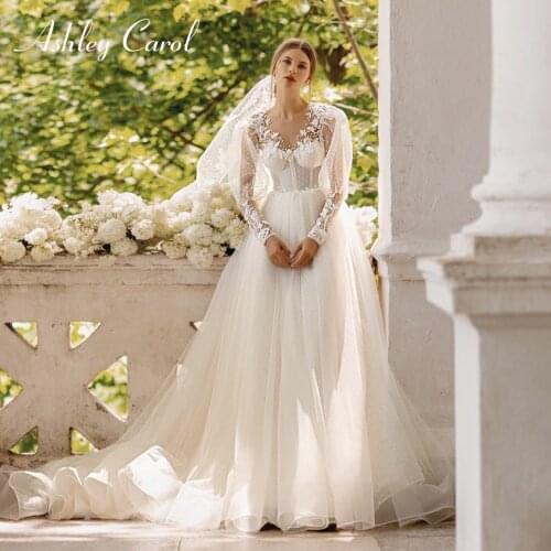 Ashley Carol A-Line Wedding Dress 2021 Delicate Beaded Embroidery Bride Sweetheart Puff Long Sleeve Lace Princess Bridal Gown