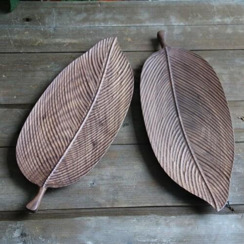 Japan Style Wooden Pallet Black Walnut Leaves Handmade Snacks Fruit Log Creative Dish Tray Quality Serving Tableware