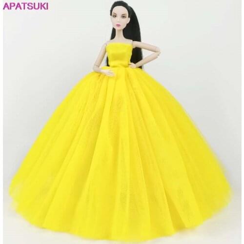 Yellow Evening Dress For Barbie Doll Clothes Outfits High Quality Long Tail Gown Wedding Dresses +Veil 1/6 Doll Accessories
