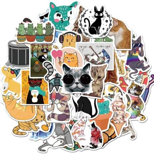 50pcs/SET Cute Cat Theme Sticker Waterproof Car Laptop Skateboard Surfboard Trunk Bicycle Kids Toy Home Decor