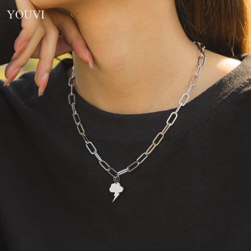YOUVI Goth Simple Stainless Steel Chains Necklace Jewelry Charm Punk Lovers Men Lightning Pedant Necklace for Women Choker
