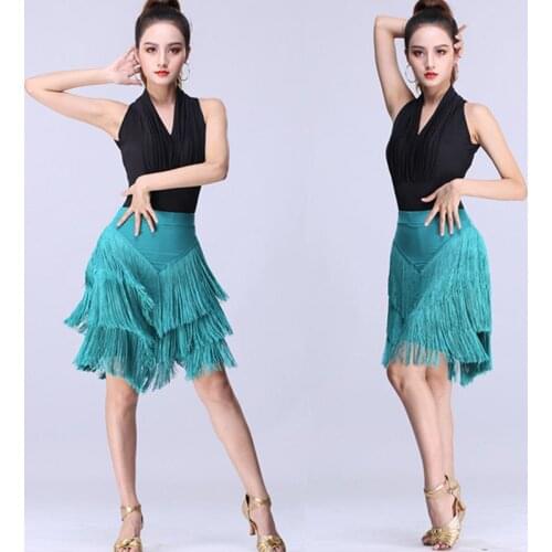Latin Dance Skirt New Tassel Skirt Bottom Fringe Dress Female Adult Costume Training Dress Dance Dress Spring Performance Dress