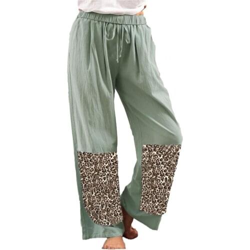 Women Pants Leopard Print Wide Leg Summer Loose Mid Waist Decorative Belt Trousers Ladies Casual Printed Pockets Harem Pants