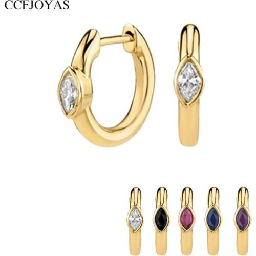 CCFJOYAS 925 Sterling silver White/Black/Blue/rose red Horse eye Small Hoop Earrings Women Gold Fashion earrings Jewelry 2021