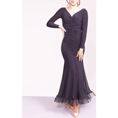 Ballroom Dance Competition Dresses Women Black Waltz Dancewear Elegant Prom Dresses Tango Dance Outfit Performance Costume B009