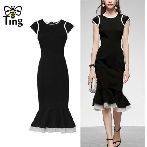 Tingfly Runway Vintage Elegant Bodycon Black Mermaid Party Night Dresses Women Fashion Sheath Summer Knee Length Vestidos Robes