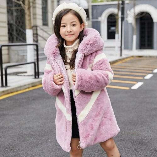 Girls Winter Imitation big Fur Coat 2019 Girls Thick Fluff Warm Coat Children Baby Clothes Kid Thick Plus Velvet Coat Wholesale
