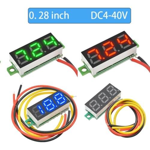 0.28 Inch DC Voltmeter 2-Wire 3-Wire LED Digital Display Small Voltage Measuring Instrument Red Blue Yellow Green