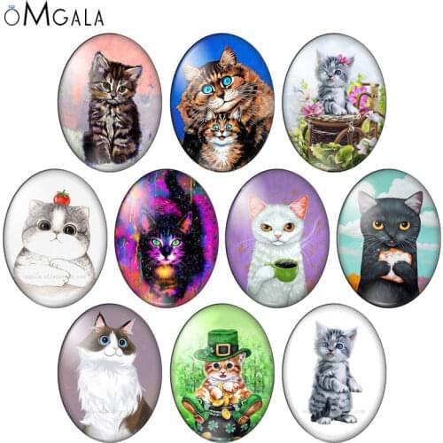New Cute Cats Lovely Pet Siamese cat 10pcs mixed 13x18mm/18x25mm/30x40mm Oval photo glass cabochon flat back Making findings