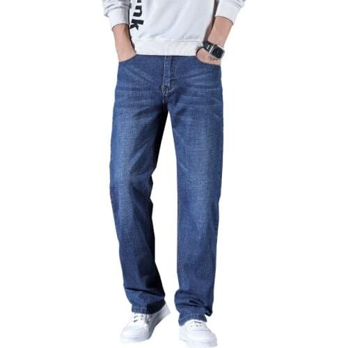 2021 Men Straight Jeans Fashion Casual Cotton Elastic Loose Denim Pants Male Brand Classic Style Plus Size 40 42