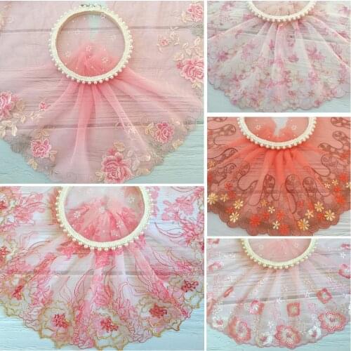 3 Yards 14-20CM Exquisite Pink Embroidered Mesh Lace Item Handmade DIY Garment Sewing Fabric Doll Clothing Accessories 305