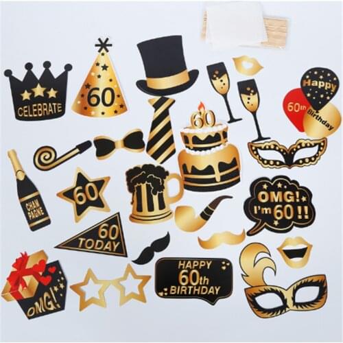 30 40 50 60th Birthday Family Party Decoration DIY Handheld Photo Props Happy Birthday 30th Anniversary Single Adult Party