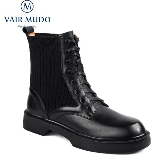 VAIR MUDO Ankle Boots Shoes Eleagnt Genuine Leather Spring Autumn Concise Fashion Handsome Style Black Brown Lace Up Shoe WM-X27